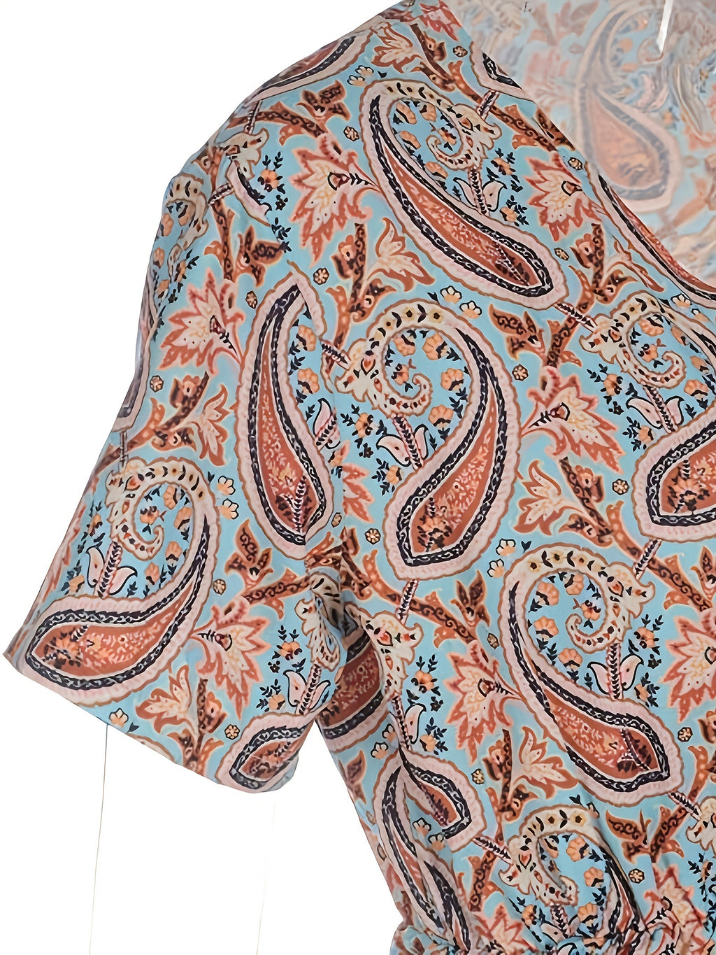 2020 Fashion, Trendy Bohemian Printed V-Neck Maxi Dress with Belt, Adult, Polyester, Elegant, Summer, Peplum, Woven