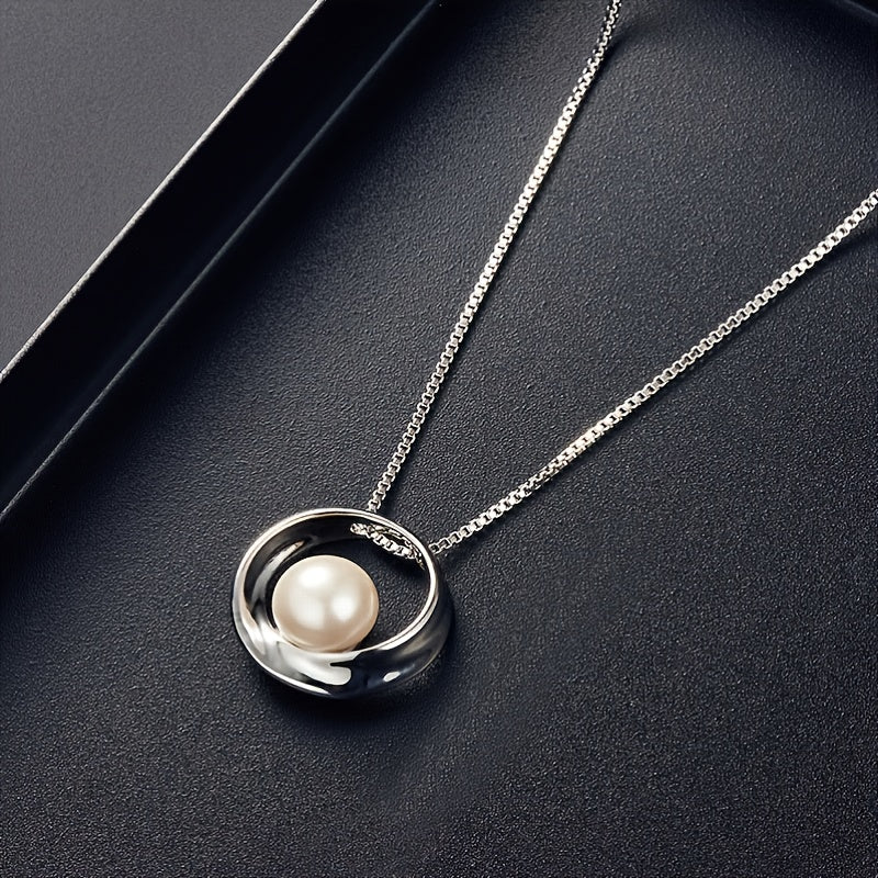 Fashion Simple Faux Pearl Necklace Pendant Round Earrings Jewelry Set Men Women Gifts