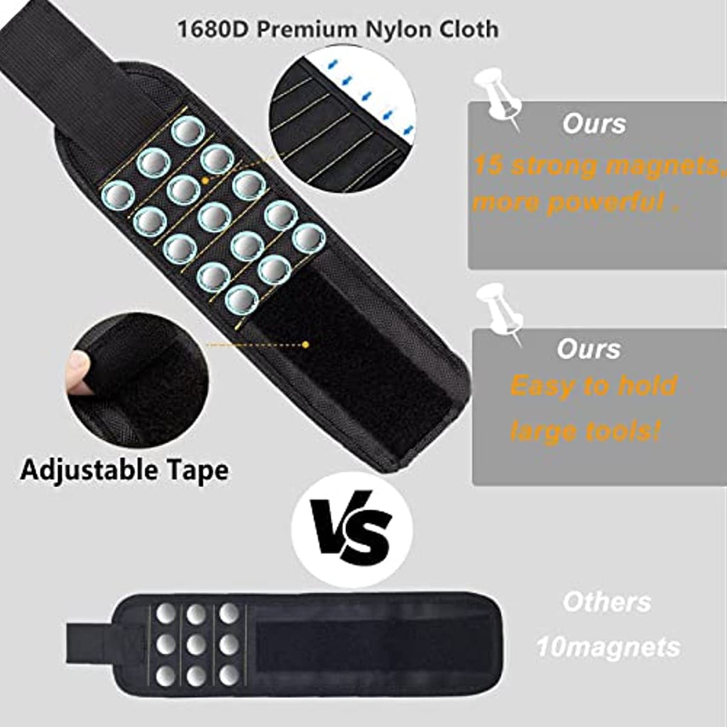 NEWSHARK Magnetic Wristband Tool Holder - Black Fabric with Strong Neodymium Magnets, Ideal for Screws, Nails, Drilling Bits | Perfect for DIY Handymen, Dads & Women, DIY Tool Holder|Magnetic Fastening|Durable Fabric, Tool Ho