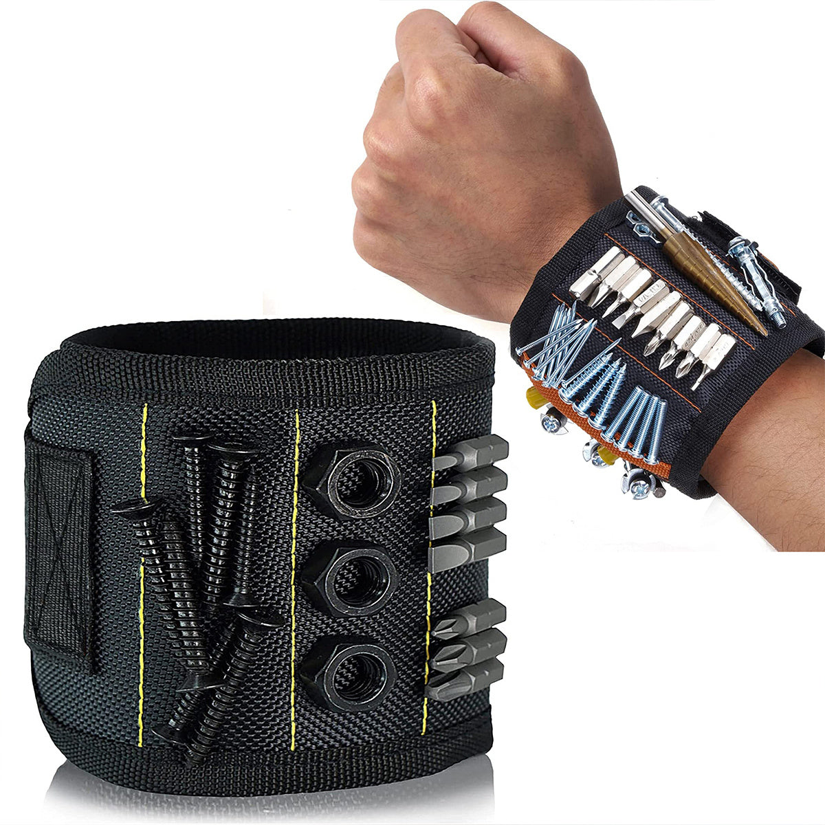 NEWSHARK Magnetic Wristband Tool Holder - Black Fabric with Strong Neodymium Magnets, Ideal for Screws, Nails, Drilling Bits | Perfect for DIY Handymen, Dads & Women, DIY Tool Holder|Magnetic Fastening|Durable Fabric, Tool Ho