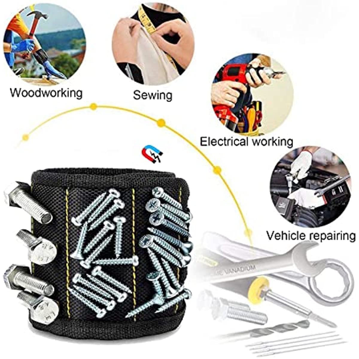 NEWSHARK Magnetic Wristband Tool Holder - Black Fabric with Strong Neodymium Magnets, Ideal for Screws, Nails, Drilling Bits | Perfect for DIY Handymen, Dads & Women, DIY Tool Holder|Magnetic Fastening|Durable Fabric, Tool Ho