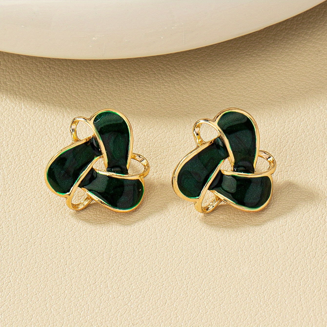 Vintage Geometric Enamel Stud Earrings 14K Gold Plated Bohemian Style For Women Jewelry 1Pair