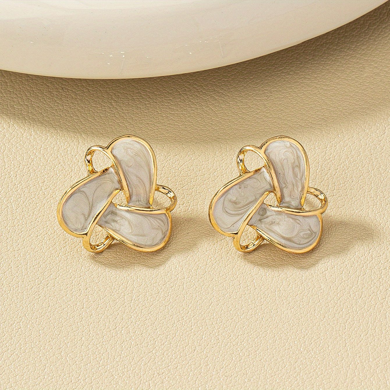 Vintage Geometric Enamel Stud Earrings 14K Gold Plated Bohemian Style For Women Jewelry 1Pair