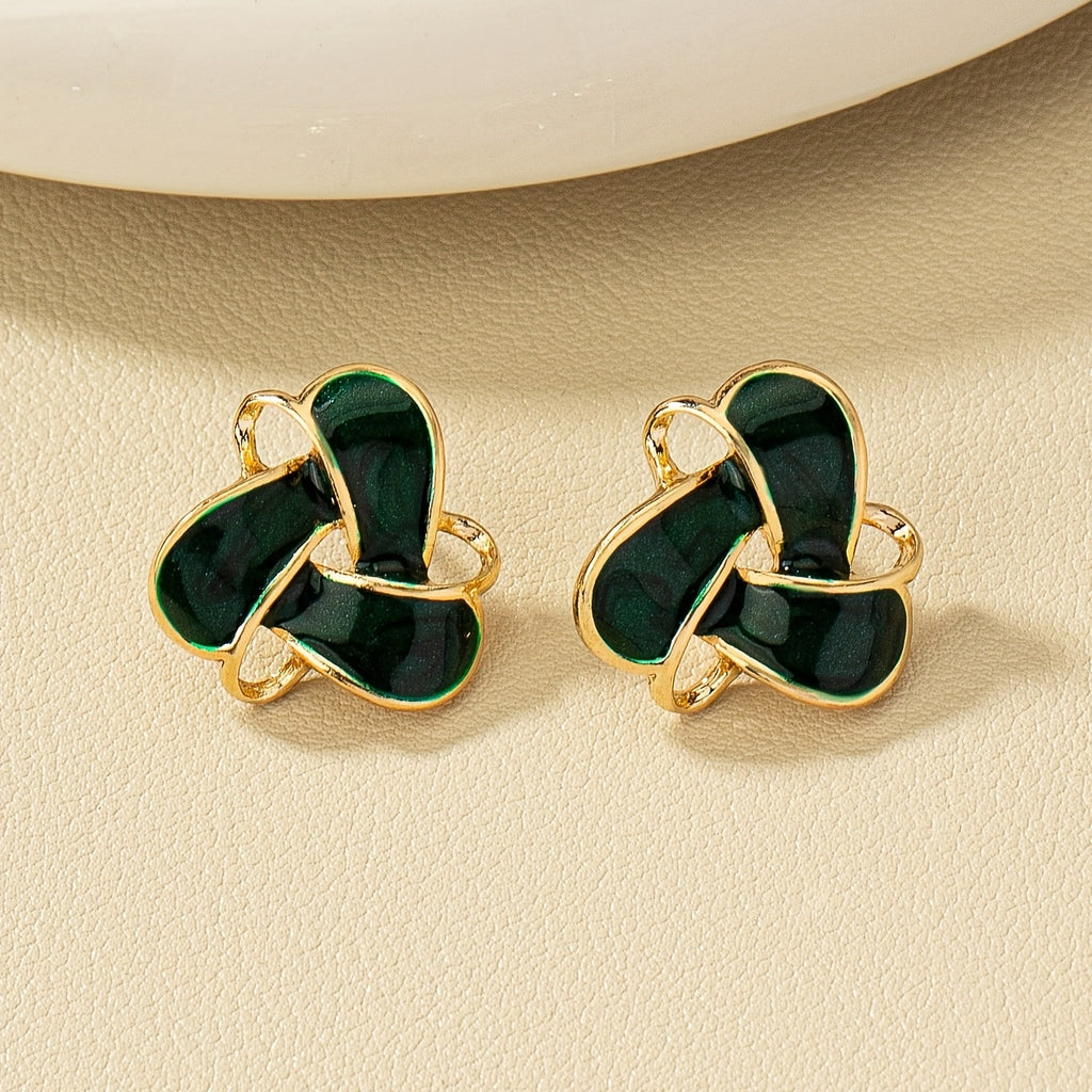 Vintage Geometric Enamel Stud Earrings 14K Gold Plated Bohemian Style For Women Jewelry 1Pair