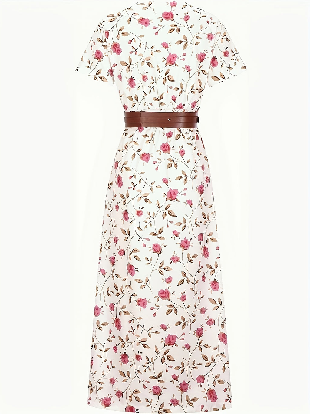 2020 Fashion, Trendy Bohemian Printed V-Neck Maxi Dress with Belt, Adult, Polyester, Elegant, Summer, Peplum, Woven