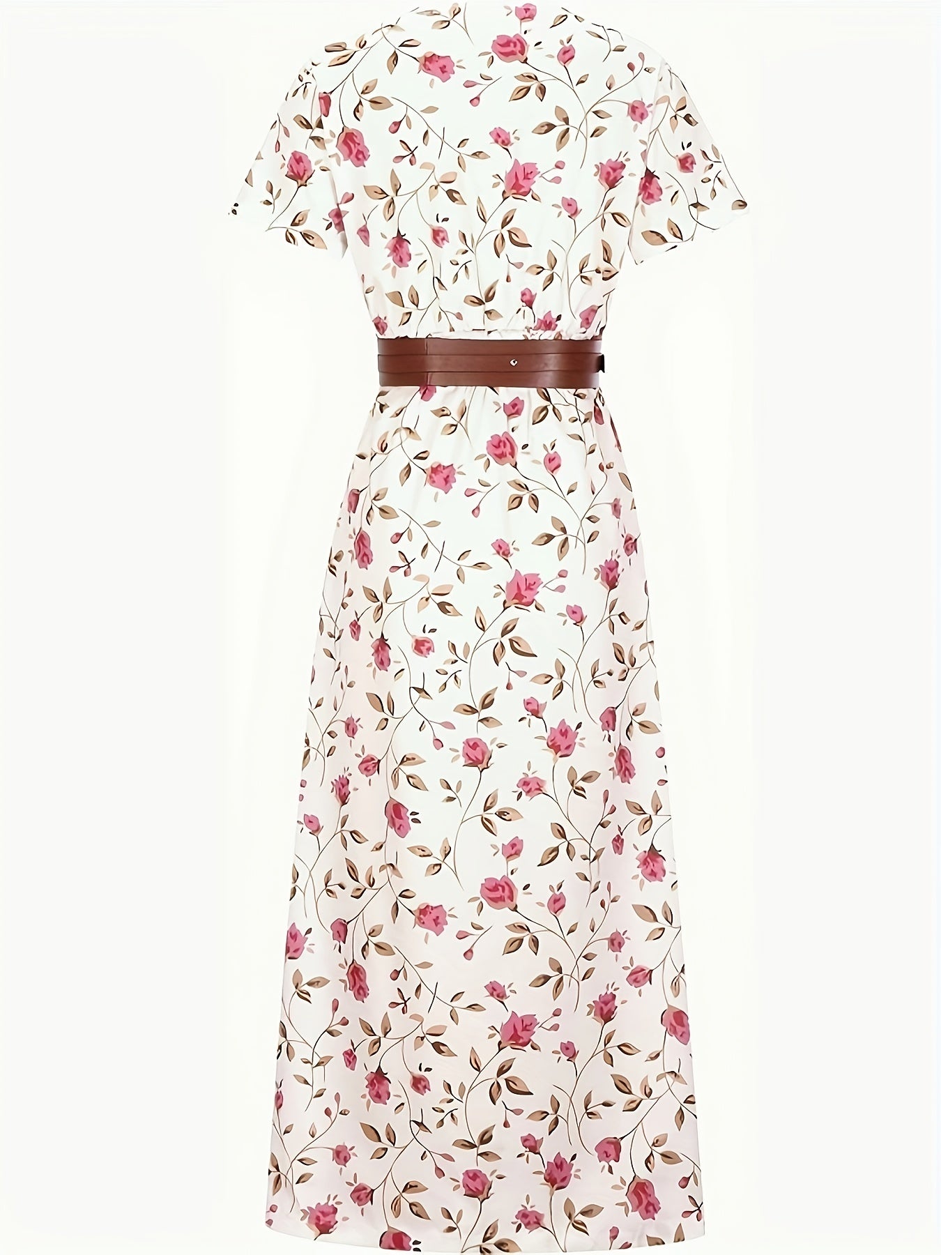 2020 Fashion, Trendy Bohemian Printed V-Neck Maxi Dress with Belt, Adult, Polyester, Elegant, Summer, Peplum, Woven