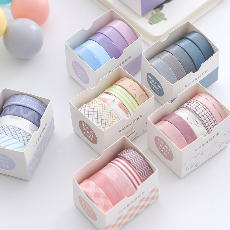 Imoda 5 Rolls Thin Wahi Tape Set Decorative Masking Tape For Journaling, DIY, Crafts, Scrapbooking 10mm (0.4 Inch) Wide 2 Meters Long