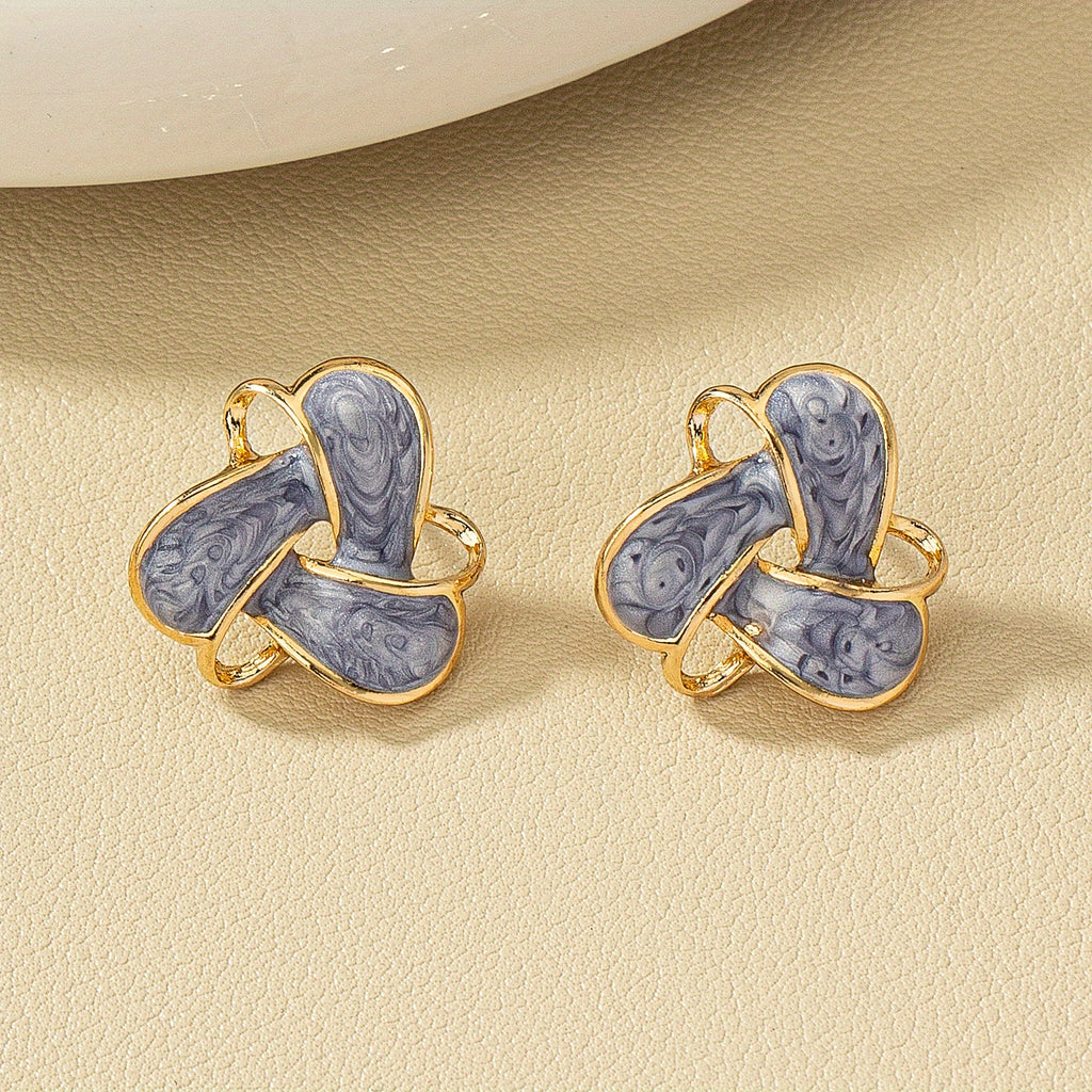 Vintage Geometric Enamel Stud Earrings 14K Gold Plated Bohemian Style For Women Jewelry 1Pair