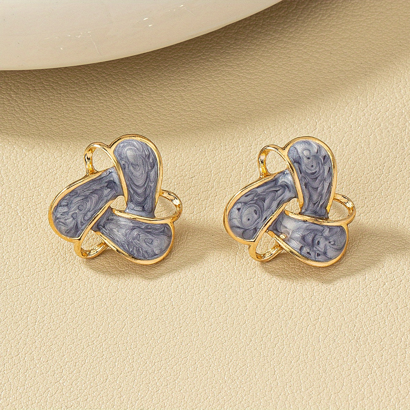 Vintage Geometric Enamel Stud Earrings 14K Gold Plated Bohemian Style For Women Jewelry 1Pair