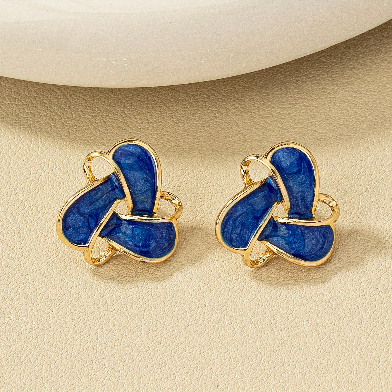 Vintage Geometric Enamel Stud Earrings 14K Gold Plated Bohemian Style For Women Jewelry 1Pair