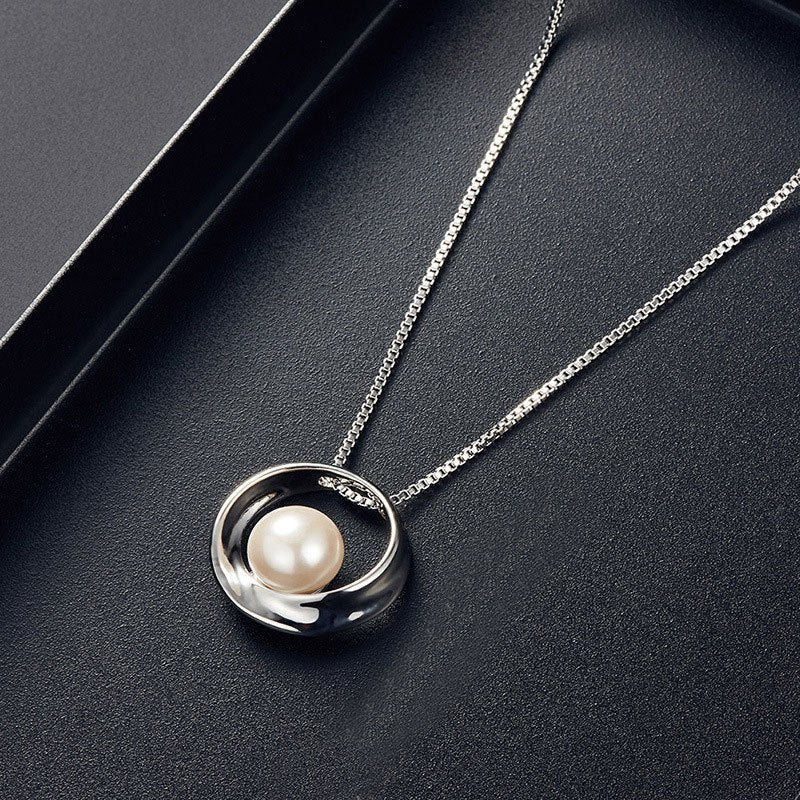 Fashion Simple Faux Pearl Necklace Pendant Round Earrings Jewelry Set Men Women Gifts