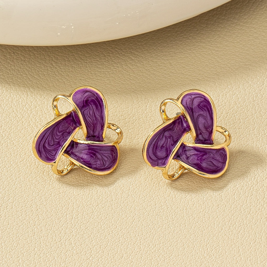Vintage Geometric Enamel Stud Earrings 14K Gold Plated Bohemian Style For Women Jewelry 1Pair