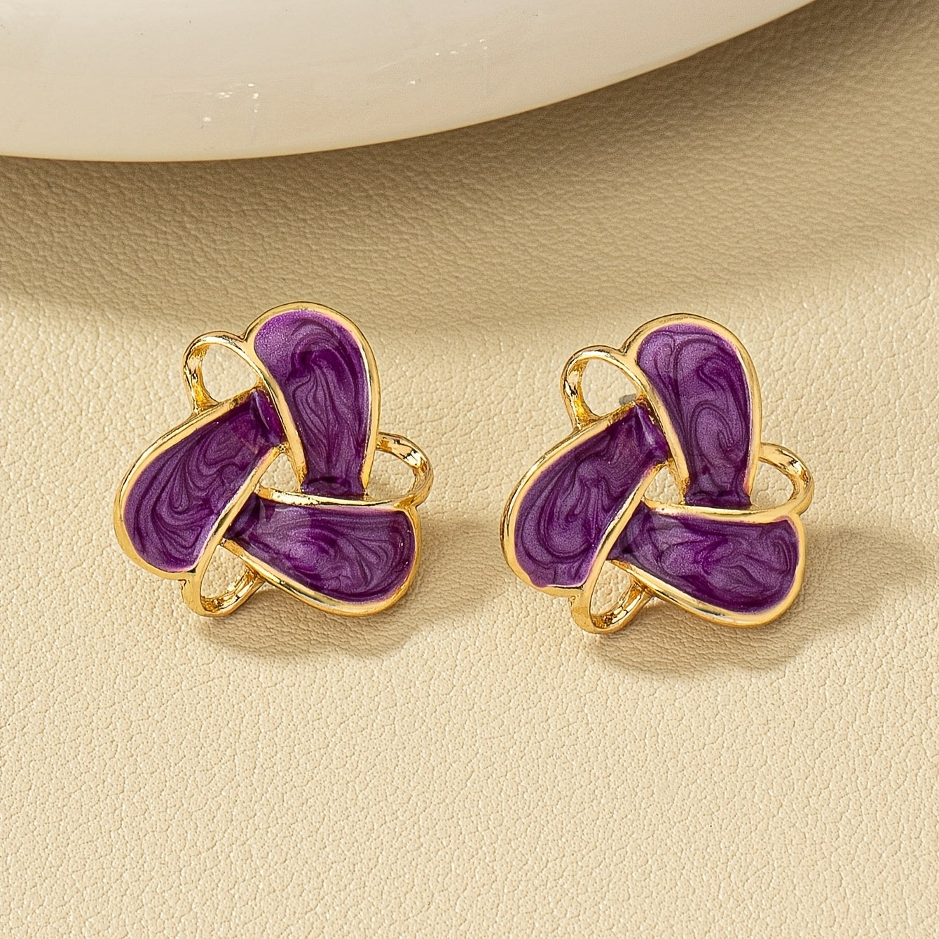 Vintage Geometric Enamel Stud Earrings 14K Gold Plated Bohemian Style For Women Jewelry 1Pair