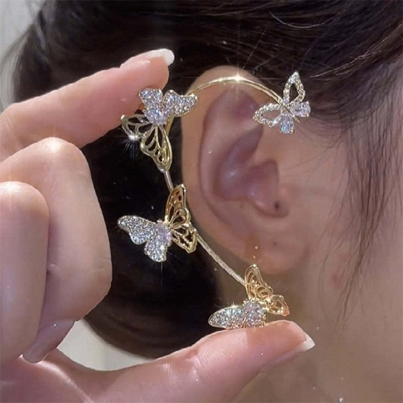 Women'S Elegant Butterfly Ear Cuffs - No-Piercing Ear Hooks, Synthetic Gemstone Accents, Everyday & Formal Jewelry for Parties, Weddings, Everyday Outfits - Non-Piercing Ear Clips for Sensitive Light Beige, Party Accessories,