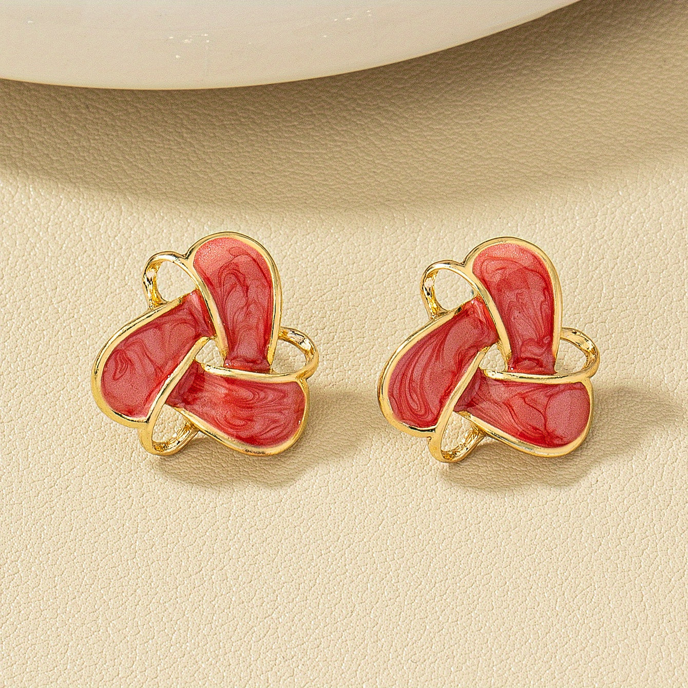 Vintage Geometric Enamel Stud Earrings 14K Gold Plated Bohemian Style For Women Jewelry 1Pair
