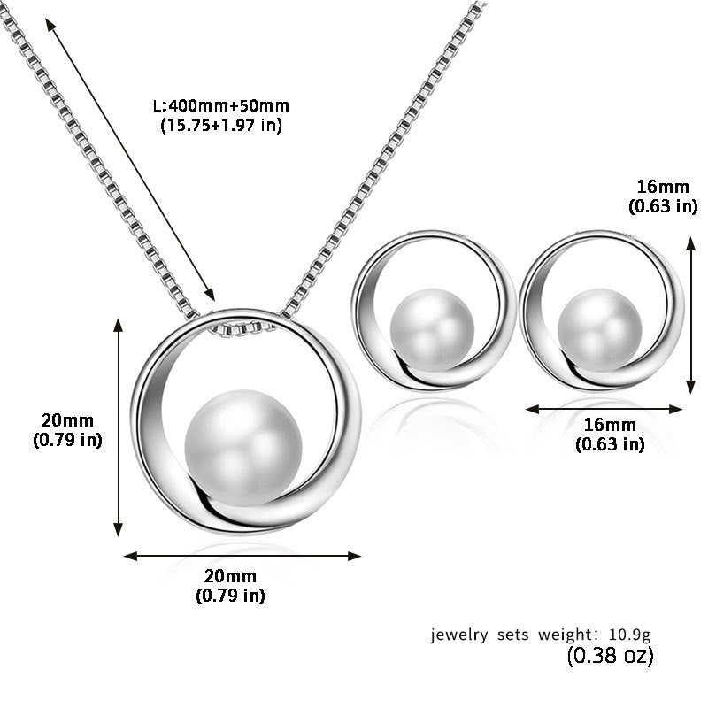 Fashion Simple Faux Pearl Necklace Pendant Round Earrings Jewelry Set Men Women Gifts