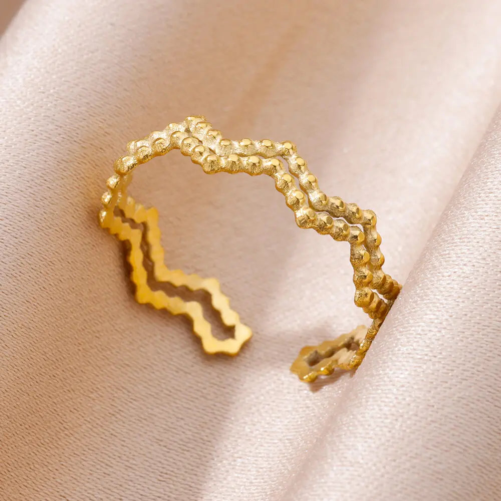 Minimalist wave Stainless Steel Rings For Women Gold plating Adjustable Finger Rings 2025 New Trends Jewelry Accessories