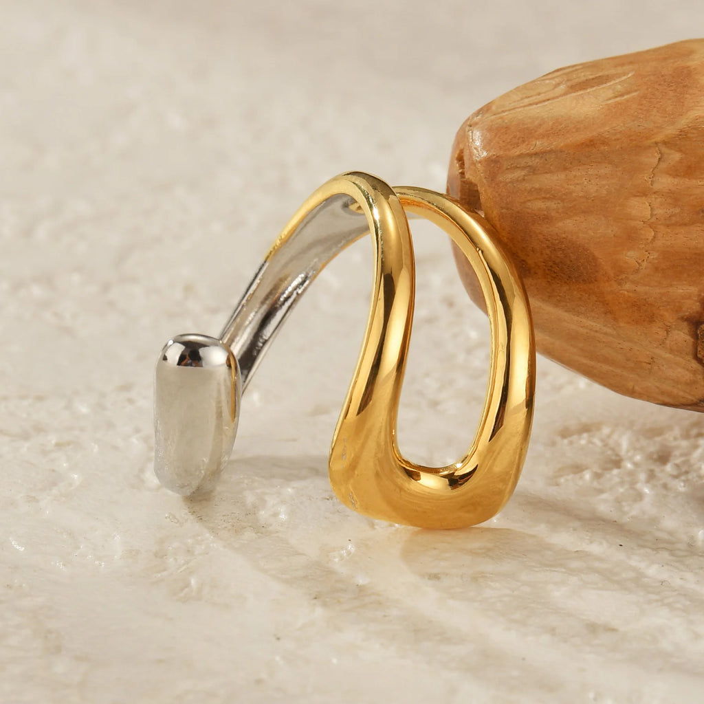Seakissky Fashion Gold Silver Mixed Color Double-layer Open Ring Stainless Steel Unique High-quality Jewelry Gifts For Women Men