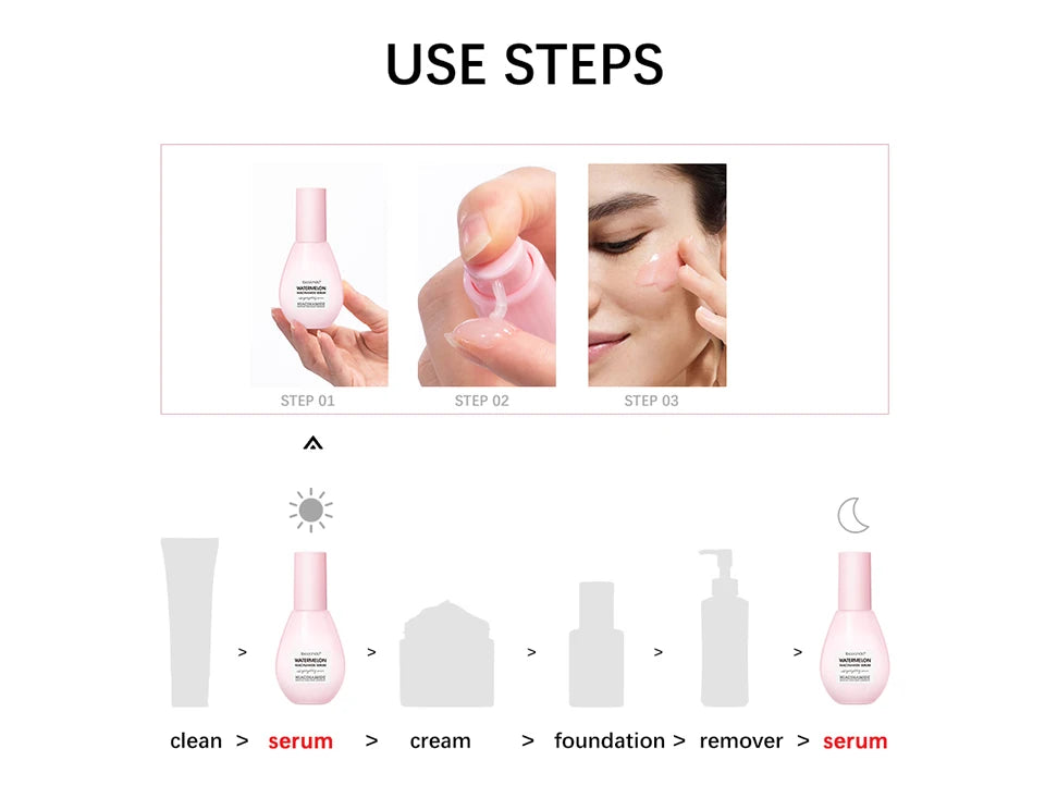 New Watermelon Glow Niacinamide Dew Drops Serum Makeup Primer Cream Lightweight Facial Serum & Priming Liquid Brightner