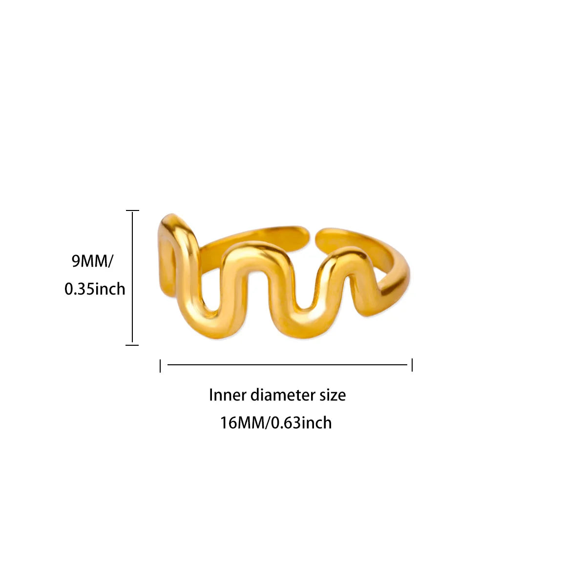 Minimalist wave Stainless Steel Rings For Women Gold plating Adjustable Finger Rings 2025 New Trends Jewelry Accessories