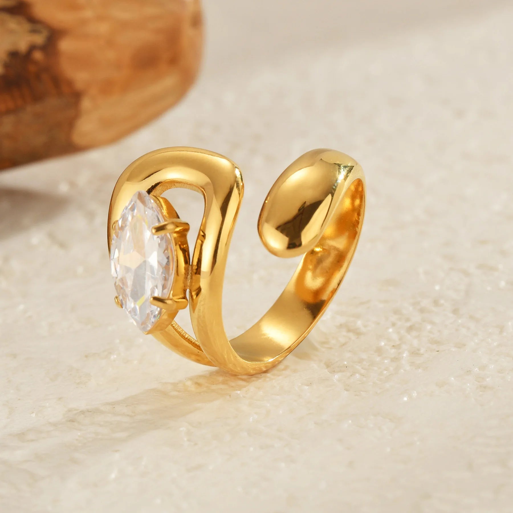 Seakissky Fashion Gold Silver Mixed Color Double-layer Open Ring Stainless Steel Unique High-quality Jewelry Gifts For Women Men