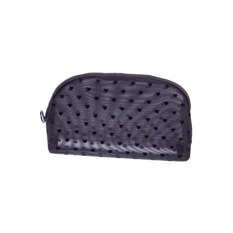 Nylon Mesh Cosmetic Bag Zipper Heart Shaped Toiletry Organizer Makeup Bags Multifunctional Women Lipstick Key Coin Purse Pouch