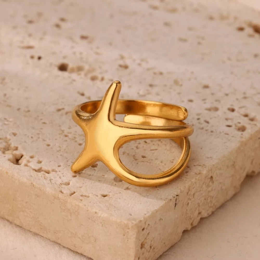 Stainless Steel Zircon Geometric Rings For Women Luxury Evil Eye Gold Color Adjustable Trendy Wedding Aesthetic Jewerly Gift