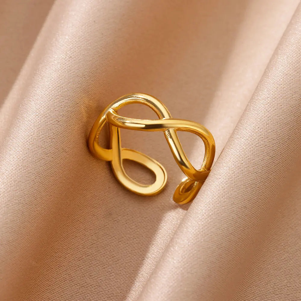 Minimalist wave Stainless Steel Rings For Women Gold plating Adjustable Finger Rings 2025 New Trends Jewelry Accessories