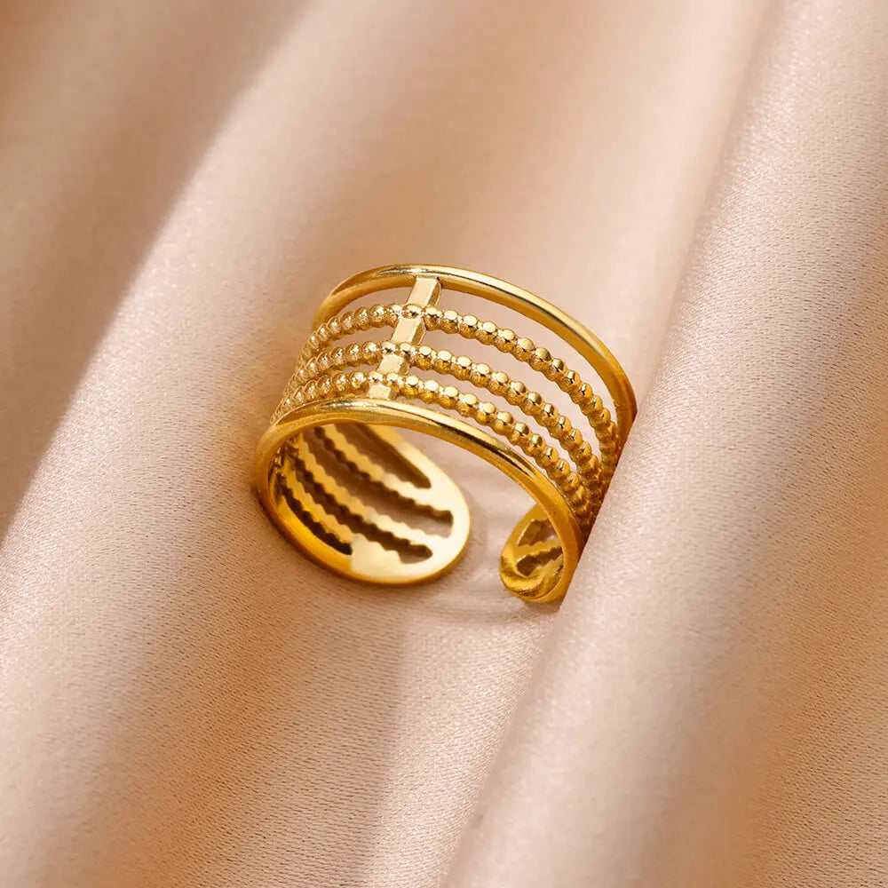 Stainless Steel Chunky Wide Rings For Women Vintage Gold Color Geometric Open Finger Ring Fashion Minimalist Jewelry Gift Femme
