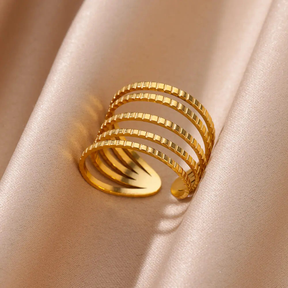 Stainless Steel Chunky Wide Rings For Women Vintage Gold Color Geometric Open Finger Ring Fashion Minimalist Jewelry Gift Femme