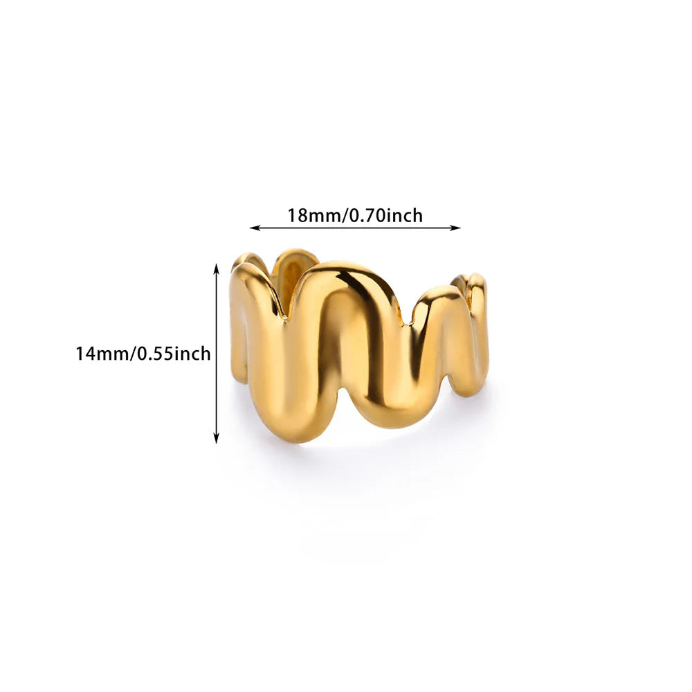 Minimalist wave Stainless Steel Rings For Women Gold plating Adjustable Finger Rings 2025 New Trends Jewelry Accessories