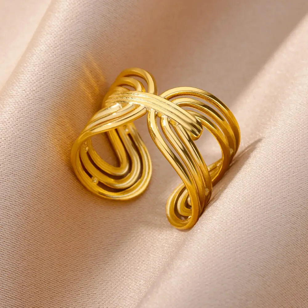 Stainless Steel Chunky Wide Rings For Women Vintage Gold Color Geometric Open Finger Ring Fashion Minimalist Jewelry Gift Femme