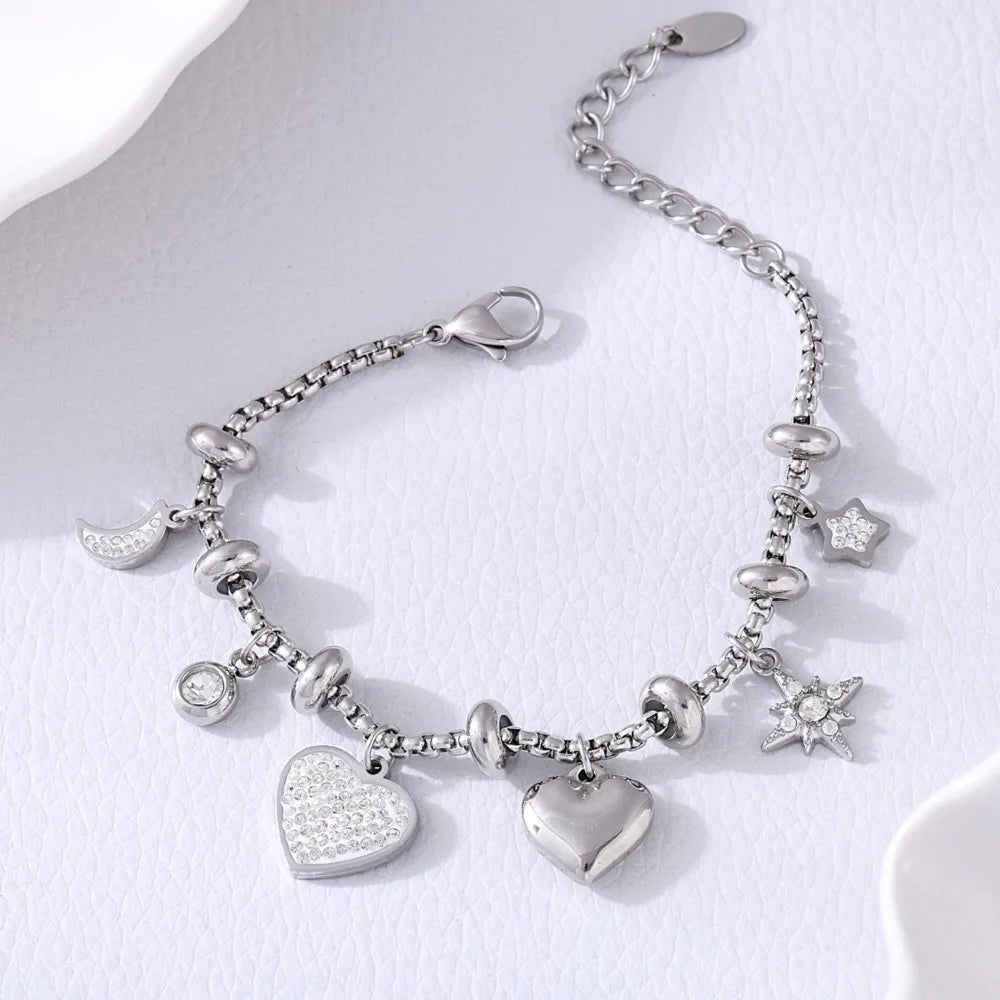 316L Stainless Steel Heart Charm Bracelets For Women 18k Gold Plated Various Pendants With Shining Zircon Women's Hand Bracelet