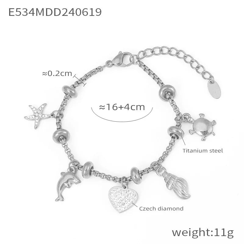 316L Stainless Steel Heart Charm Bracelets For Women 18k Gold Plated Various Pendants With Shining Zircon Women's Hand Bracelet