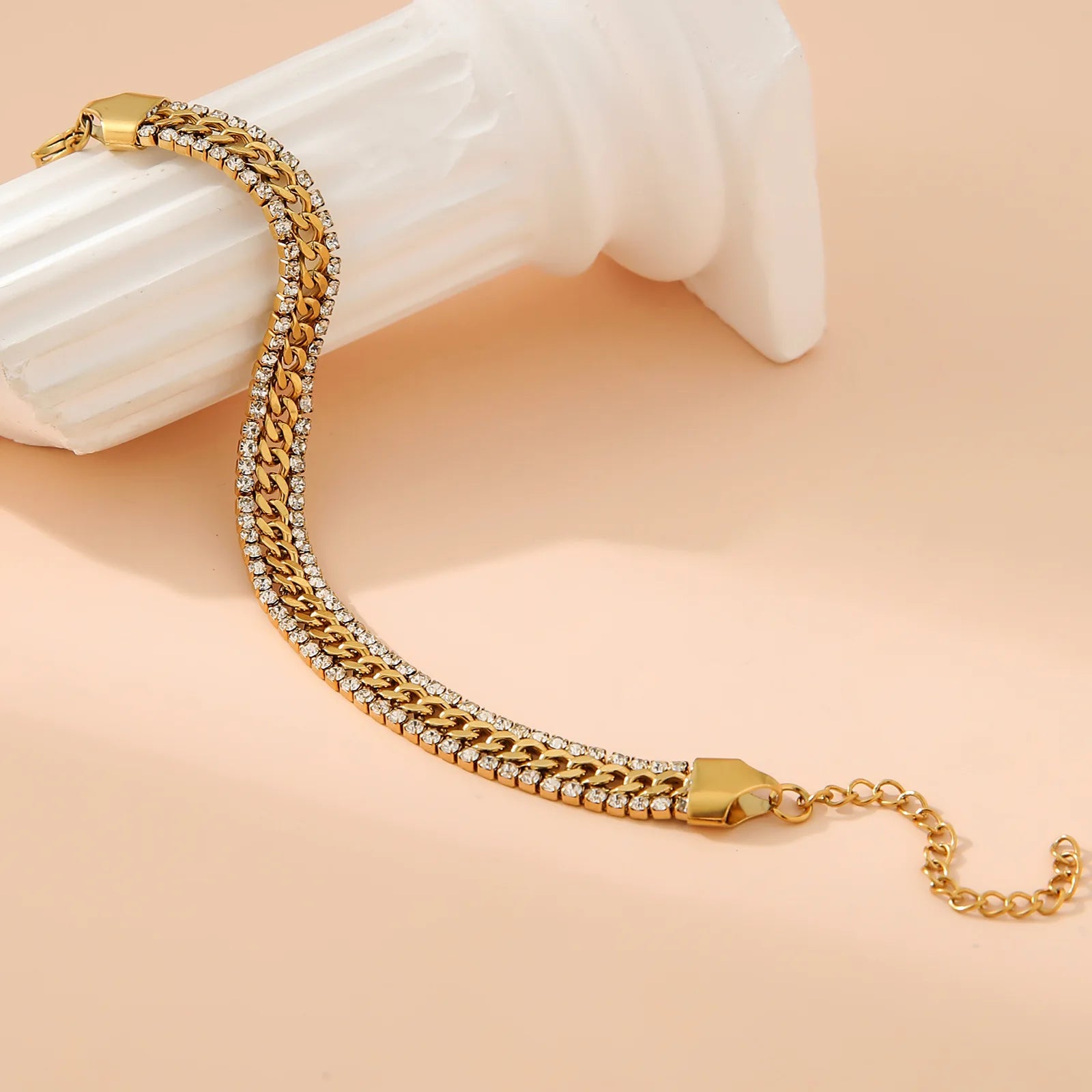 Tennis Bracelet with Cubic Zirconia 18K Gold Plated Stainless Steel Bracelet Hypoallergenic Luxury Jewelry Gift for Women/girls