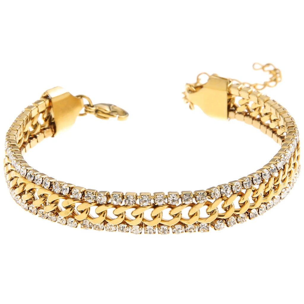 Tennis Bracelet with Cubic Zirconia 18K Gold Plated Stainless Steel Bracelet Hypoallergenic Luxury Jewelry Gift for Women/girls