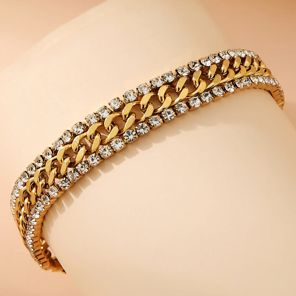 Tennis Bracelet with Cubic Zirconia 18K Gold Plated Stainless Steel Bracelet Hypoallergenic Luxury Jewelry Gift for Women/girls