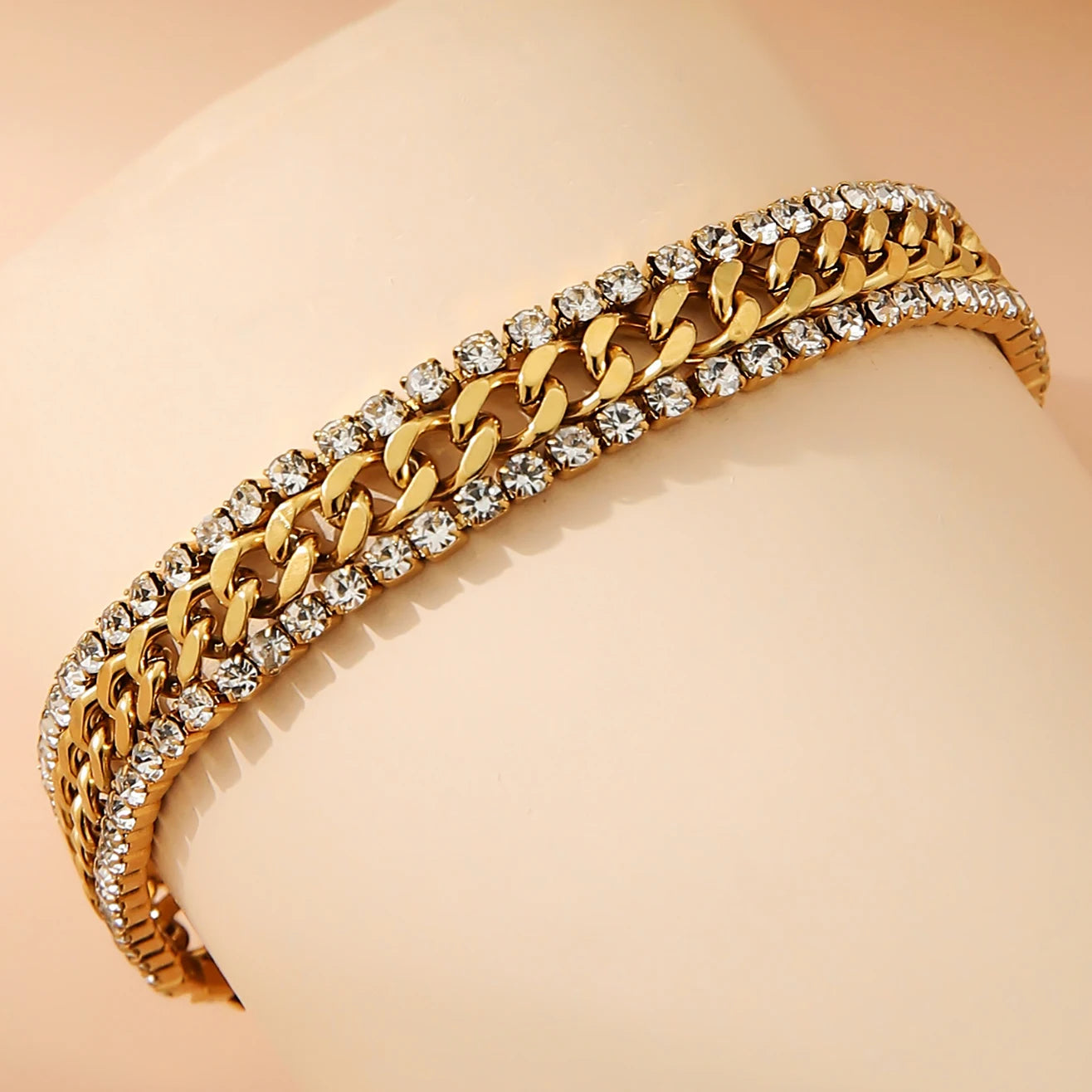 Tennis Bracelet with Cubic Zirconia 18K Gold Plated Stainless Steel Bracelet Hypoallergenic Luxury Jewelry Gift for Women/girls