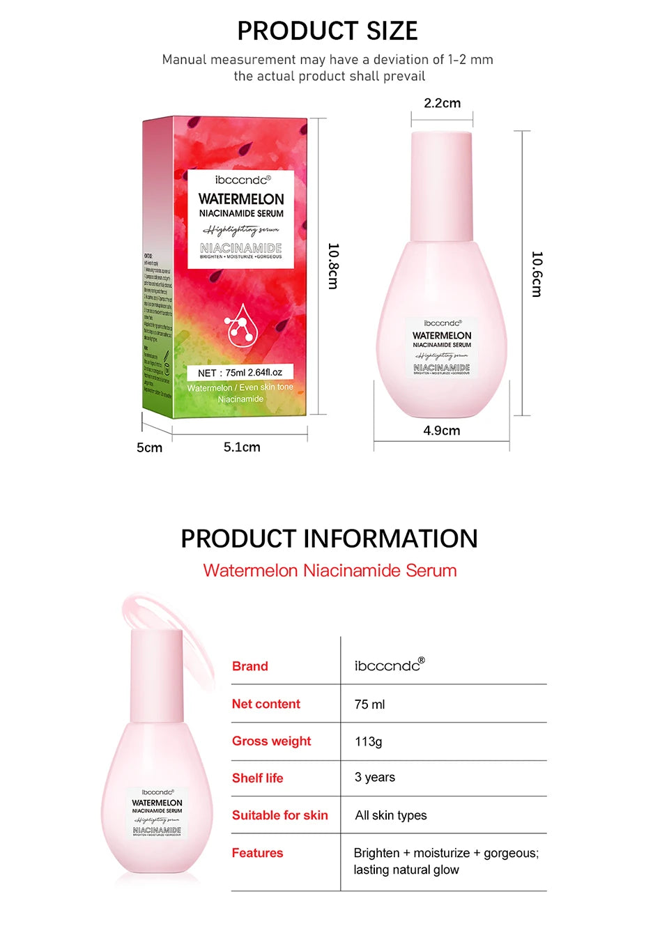 New Watermelon Glow Niacinamide Dew Drops Serum Makeup Primer Cream Lightweight Facial Serum & Priming Liquid Brightner