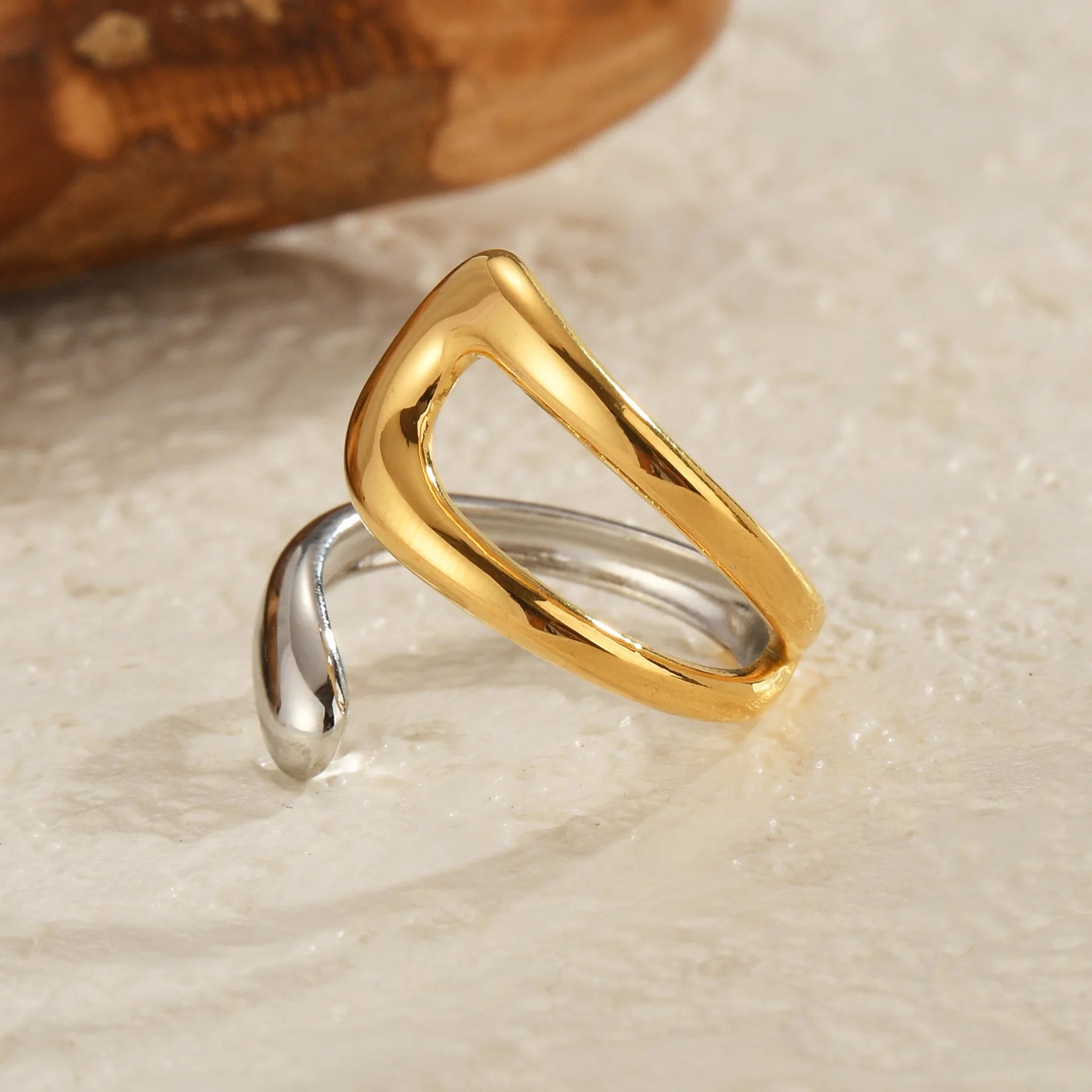 Seakissky Fashion Gold Silver Mixed Color Double-layer Open Ring Stainless Steel Unique High-quality Jewelry Gifts For Women Men