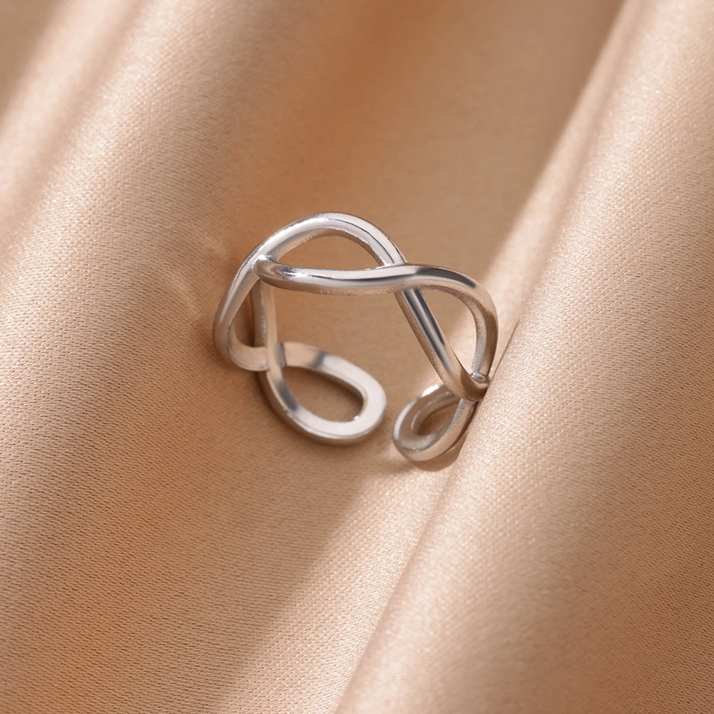 Minimalist wave Stainless Steel Rings For Women Gold plating Adjustable Finger Rings 2025 New Trends Jewelry Accessories