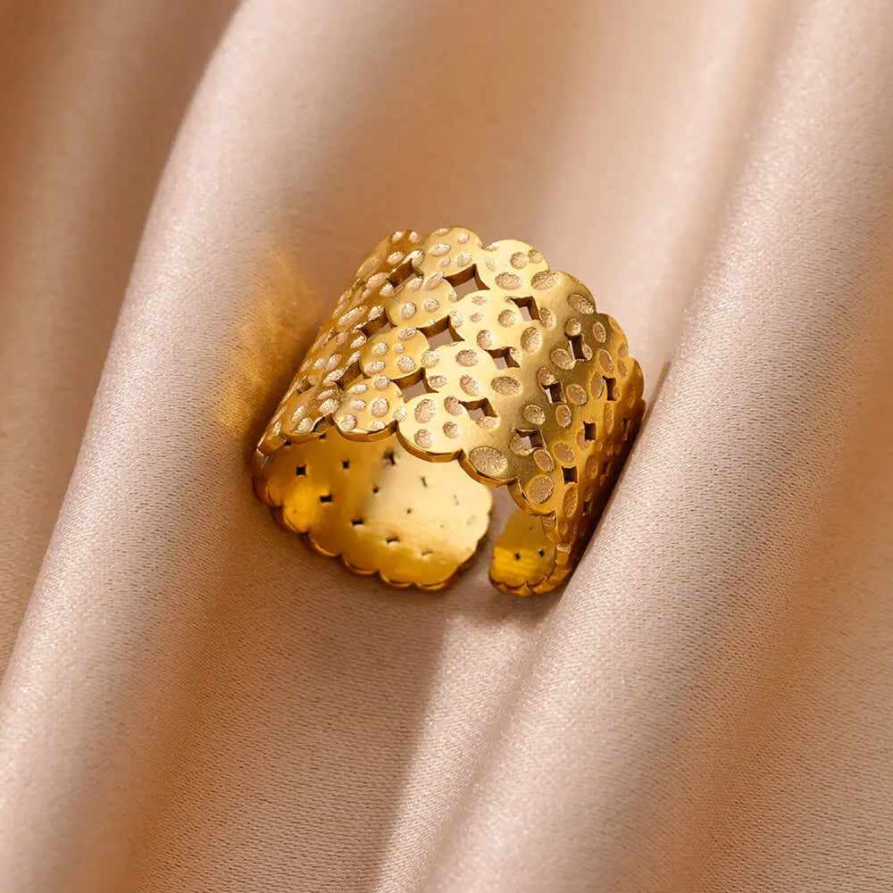 Stainless Steel Chunky Wide Rings For Women Vintage Gold Color Geometric Open Finger Ring Fashion Minimalist Jewelry Gift Femme
