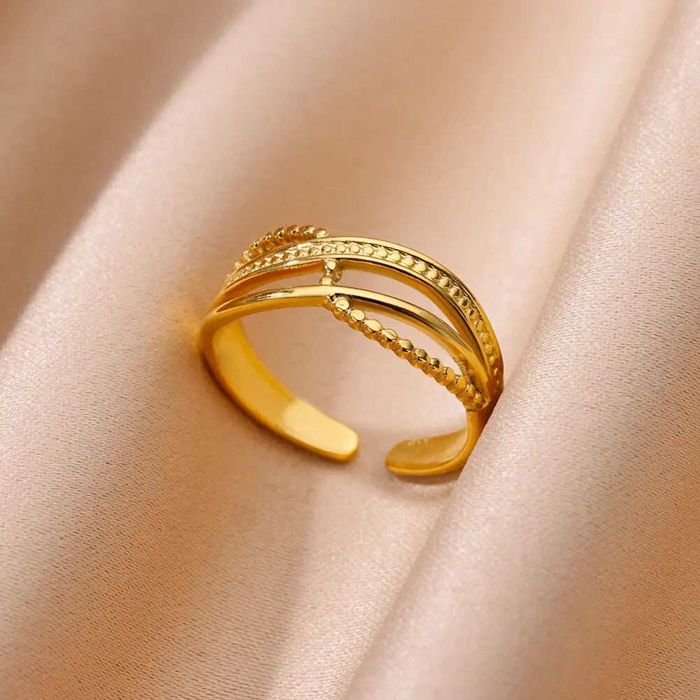 Stainless Steel Chunky Wide Rings For Women Vintage Gold Color Geometric Open Finger Ring Fashion Minimalist Jewelry Gift Femme