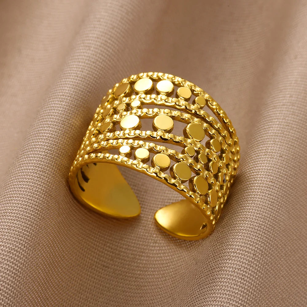 Stainless Steel Chunky Wide Rings For Women Vintage Gold Color Geometric Open Finger Ring Fashion Minimalist Jewelry Gift Femme