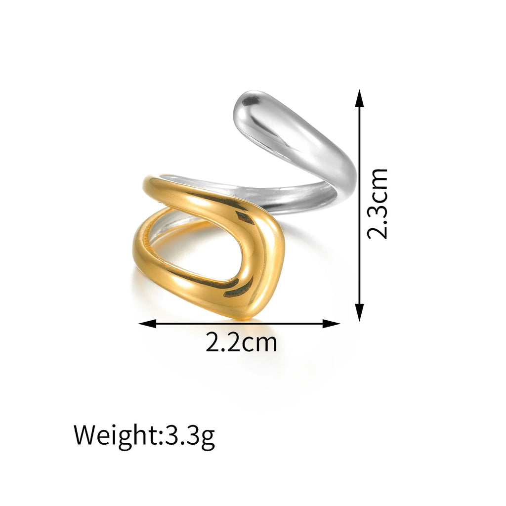 Seakissky Fashion Gold Silver Mixed Color Double-layer Open Ring Stainless Steel Unique High-quality Jewelry Gifts For Women Men