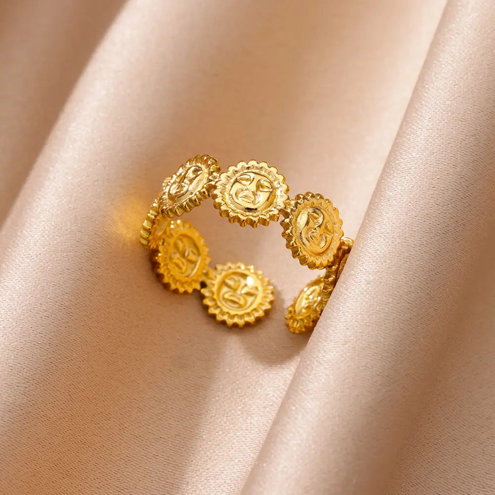 Stainless Steel Chunky Wide Rings For Women Vintage Gold Color Geometric Open Finger Ring Fashion Minimalist Jewelry Gift Femme