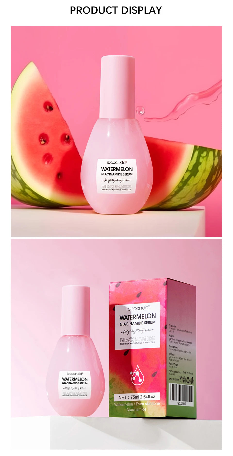 New Watermelon Glow Niacinamide Dew Drops Serum Makeup Primer Cream Lightweight Facial Serum & Priming Liquid Brightner