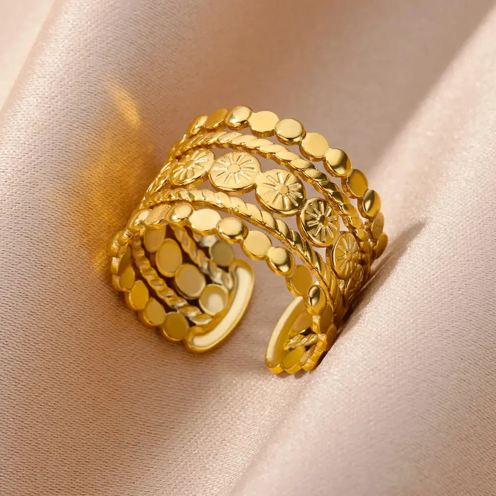 Stainless Steel Chunky Wide Rings For Women Vintage Gold Color Geometric Open Finger Ring Fashion Minimalist Jewelry Gift Femme