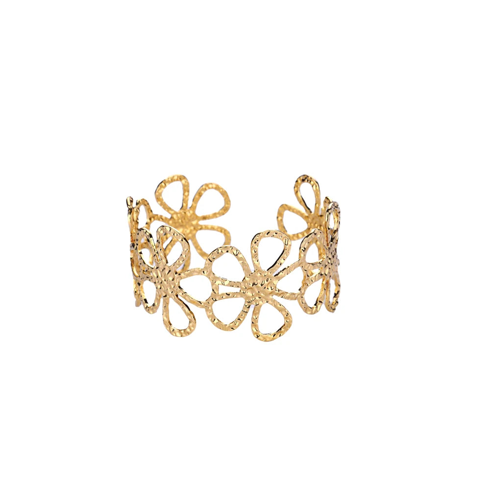 Vintage Flower Bangles For Women Gold Color Stainless Steel Flower Bangles Bracelets Femme Jewelry Party Gift pulseras
