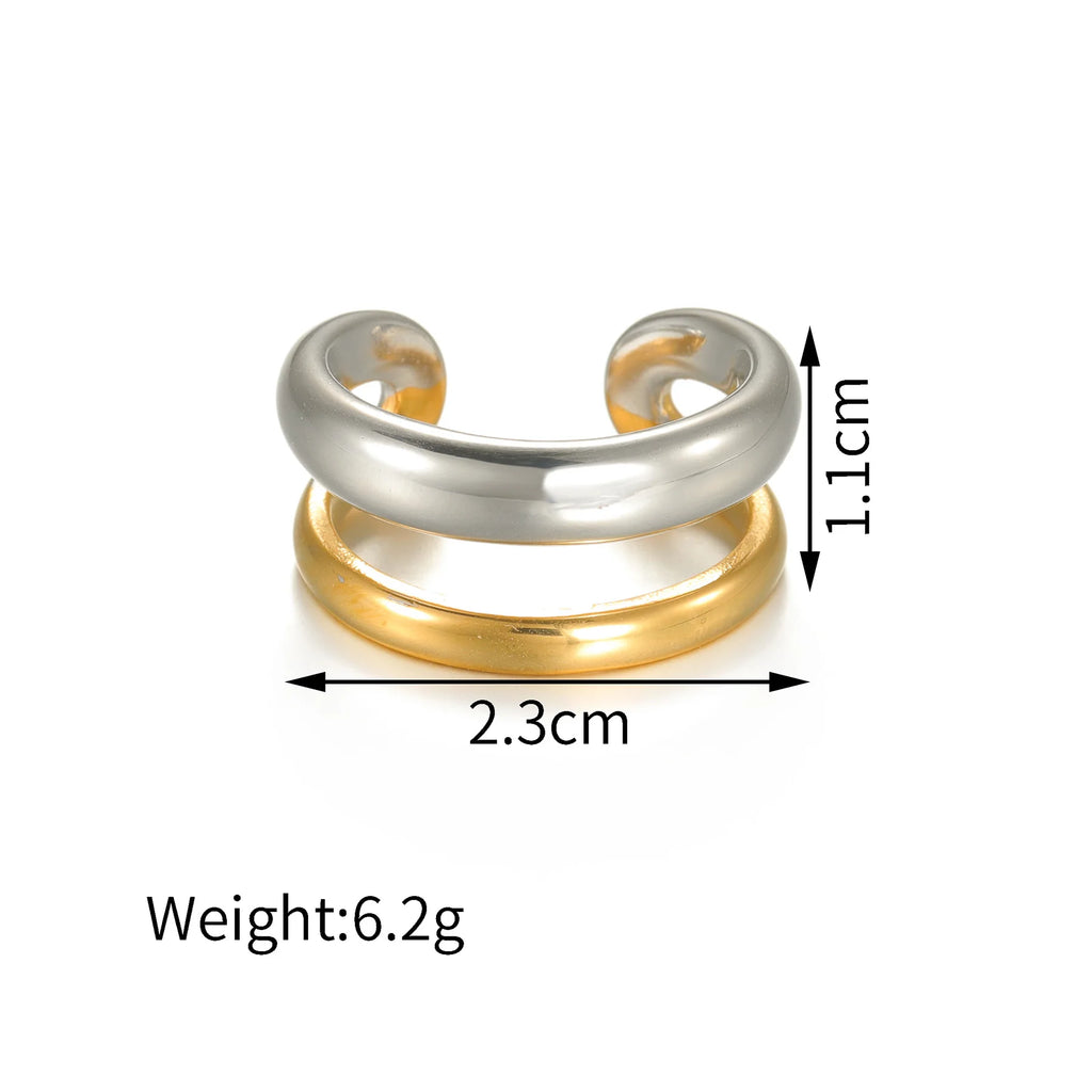 Seakissky Fashion Gold Silver Mixed Color Double-layer Open Ring Stainless Steel Unique High-quality Jewelry Gifts For Women Men